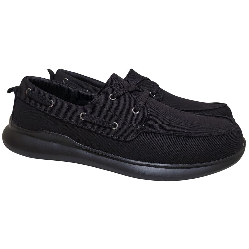 Propet Men Viasol Lace Casual Boat Shoes Size US 11W Black Canvas